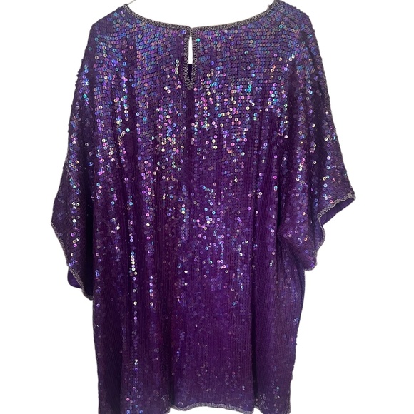Vintage 100% Silk Purple Sequins Long Top Plus Size - Picture 6 of 7